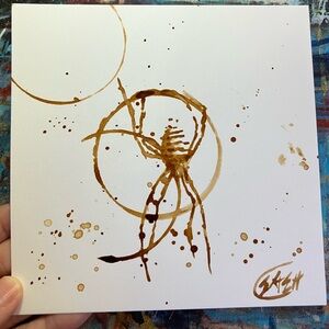 Handmade coffee‎ spider art original painting real Java home decor creepy art